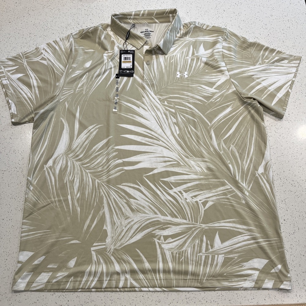 Under Armour Matchplay Polo Shirt Men's 4XLT Tall Beige Palms Printed NWT